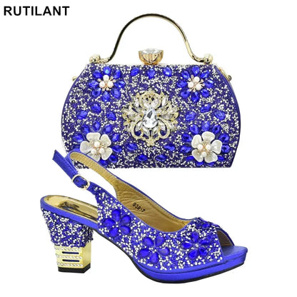 Latest Italian Shoes and Bags Matching Set with Rhinestone Shoes for Women 2024 Designer Luxury Italian Shoe and Bag Set 2024