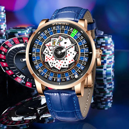 PINDU Design New Mechanical Watch NH35 Poker Rotating Dial Las Vegas Roulette Table Theme Automatic Watch Men's Luminous Hands