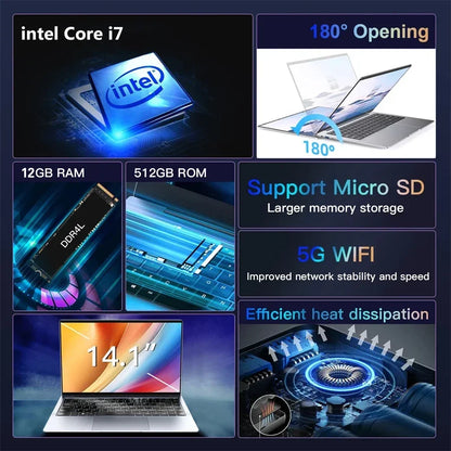 New Laptop Computer Windows 11 Intel Core i7 7500U 2024 Notebook PC Gamer 12GB RAM 1TB SSD 1920*1080 Resolution Office Computer