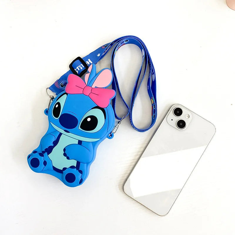 2024 New Children's Messenger Bag Cute Disney Stitch Cartoon Silicone Mini Storage Bags for Girls Boys Outdoor Coin Purse Gifts