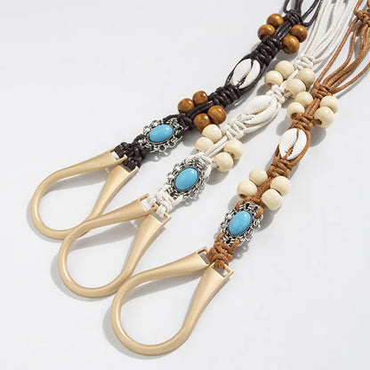 Bohemian Ethnic style Handmade wood bead shell knot belt casual holiday  delicate waist rope women's fashion accessories