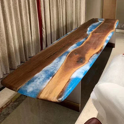 Hot Sale Dining Table Black And Wood Epoxy Black Walnut Wood Epoxy Resin River Table New