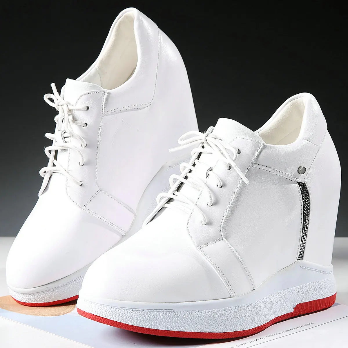 Vulcanized Shoes Plus Size Shoes Women Genuine Leather Wedges High Heel Pumps Female Round Toe Platform Sneakers Big Size Shoes