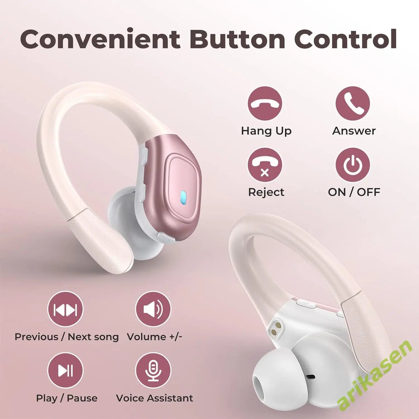 Bluetooth 5.3 IP7 Waterproof Wireless Earbuds with ENC Noise Cancelling Deep Bass Sports Gym Earhooks LED Display