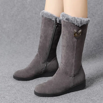 Warm Chelsea High Fur Boots Women 2022 Winter Shoes for Women Chunky Mid-calf Plush Snow Flat Boots ZIP Fashion Botas De Mujer