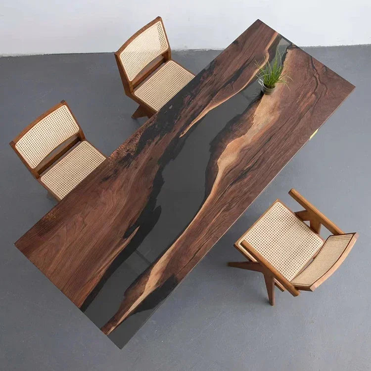 Hot Sale Dining Table Black And Wood Epoxy Black Walnut Wood Epoxy Resin River Table New