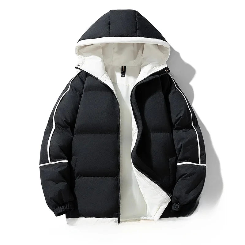 Winter New Men's Hooded Cotton Coat Trendy Loose-Fit Puffer Jacket Thickened Warm Down Cotton-Padded Jacket Casual Scene