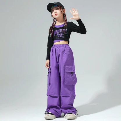 Kids Hip Hop Dancing Costumes for Girls Ballroom Shirt Pants Jazz Dance Stage Wear Outfits Child Dancewear Performance Suits