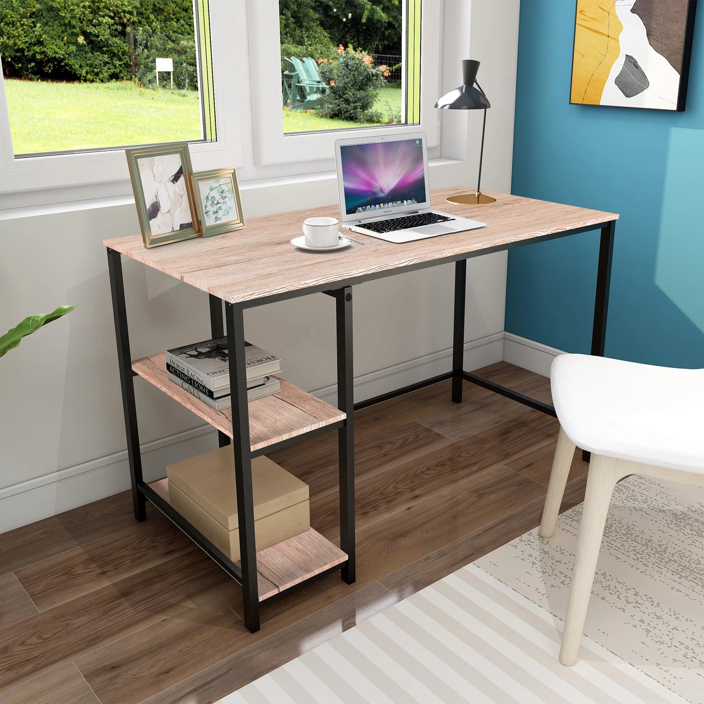 EU PC Office Table with Bookshelf Computer Desk Workstation Study Writing Desk Home Corner Gaming Table Office Furniture