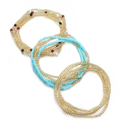 3Pcs/set Boho Colorful Elastic Rice Beads Anklet Waist Chains Beads Bracelets Women Body Belly Chain Summer Beach Bikini Jewelry