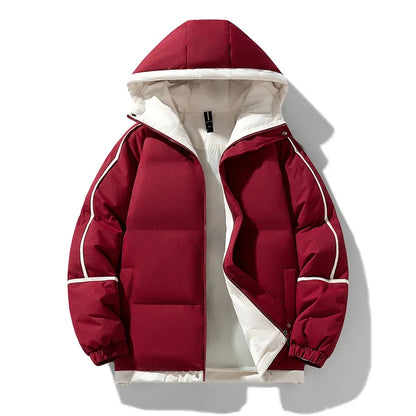 Winter New Men's Hooded Cotton Coat Trendy Loose-Fit Puffer Jacket Thickened Warm Down Cotton-Padded Jacket Casual Scene