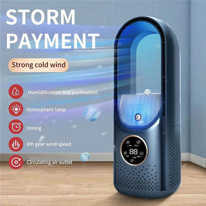 Portable Air Conditioner Fan with Timing Humidification, Mini Air Cooler, Desk Air Conditioning Fan, 6 Speeds, Bladeless, 3 in 1