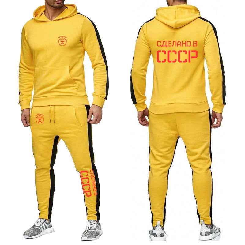 CCCP Russian Soviet USSR 2025 Men's New Sport Wear Hoodie High Quality Solid Color Long Sleeve Tracksuit+Casual Sweatpants Suit