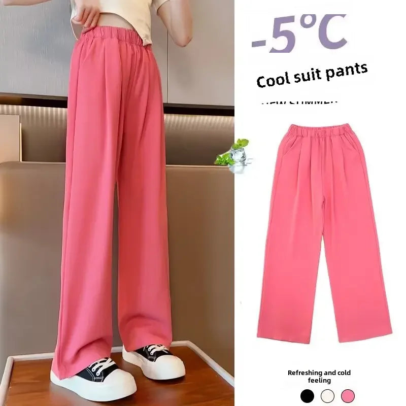 Stylish Ice Silk Black Kids Pants Summer Thin Anti-mosquito Children's Trousers Fashionable Big Kid's Pants For Girls