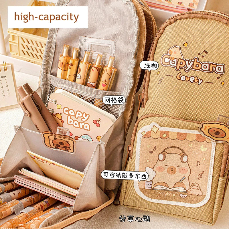 Cute Capybara Large-Capacity pencil Cases Canvas Pencil Box Aesthetic Stationery School Pencil Case School Kits Back To School