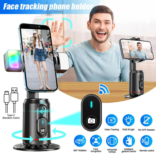 Auto Face Tracking Mobile Phone Holder 360° Rotation Gimbal Stabilizer Smart Shooting Camera Mount for Live Vlog Streaming Video