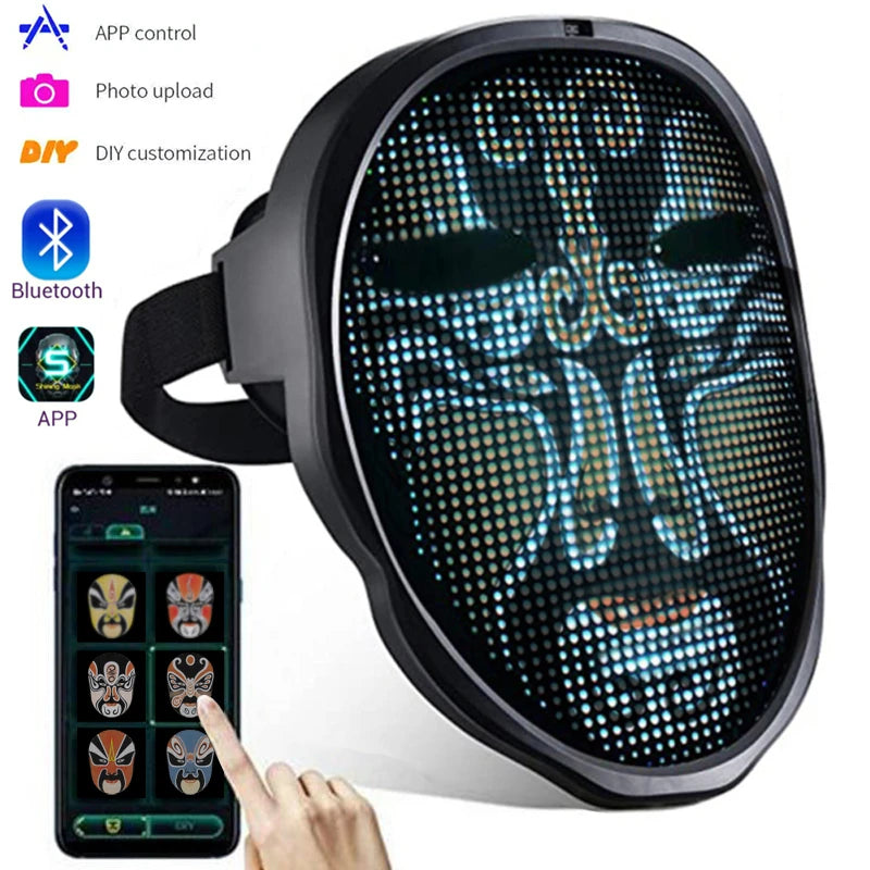 Bluetooth APP Control Smart LED Face Masks Programmable Change Face DIY Photoes For Party Display LED Light Mask For Halloween