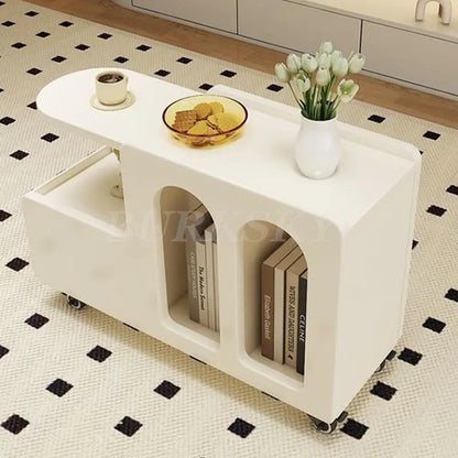 Mobile Coffee Table Side Table For Living Room Furniture Modern Cabinets Cream Style Storage Sofa Table With Trolley