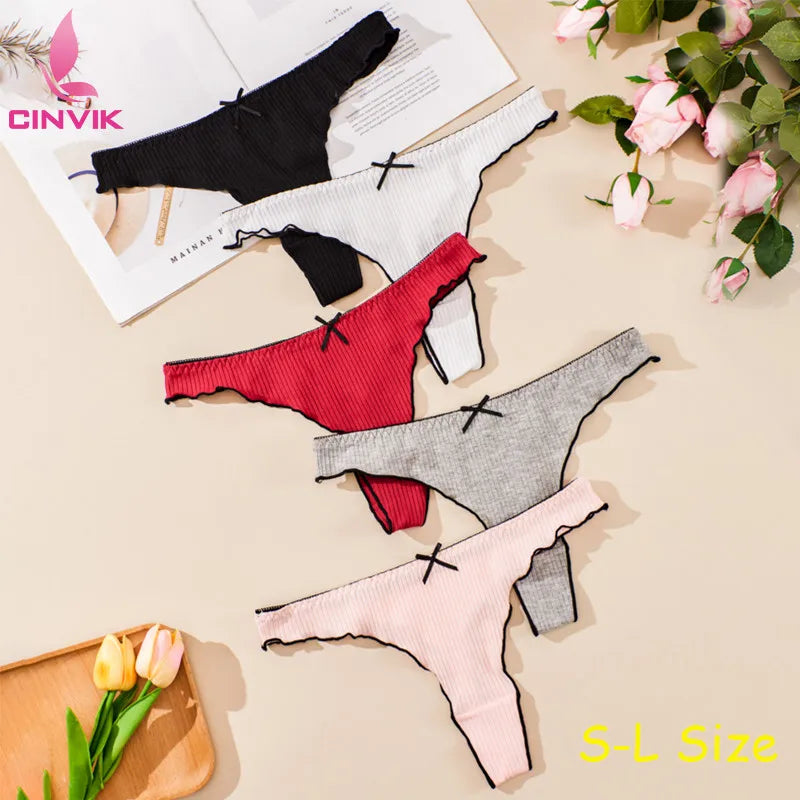 Cotton New Fashionable Thong Sexy Bow Solid Color Women Underwear Elastic Comfortable Low Waisted G-string Cute Soft Girl Pants