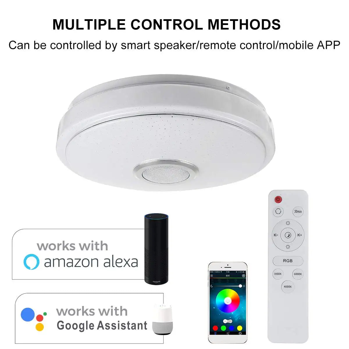 200W WiFi Modern RGB LED Ceiling Lights Home Lighting APP bluetooth Music Light Bedroom Lamp Smart Ceiling Lamp+Remote Control