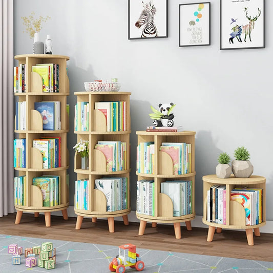 1/2/3/4/5/6 Tier Wooden Bookcase Rotatable Floor Stand Multifunctional Showcase Organizer