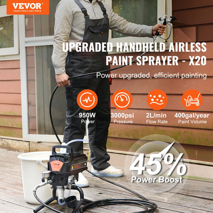 VEVOR 750W 950W Airless Paint Sprayer 3000PSI High Efficiency Electric Airless Sprayer Handheld Paint Sprayers for Home Interior