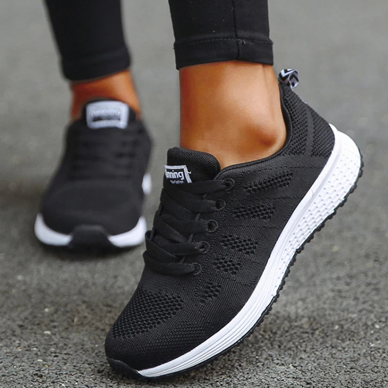 Women's Sneaker 2024 New Fashion Breathable Trainers Comfortable Sneakers Mesh Fabric Lace Up Women's Tennis Shoes For Women