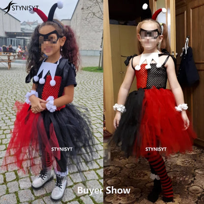 Girls Halloween Costume Circus Clown Costume Kids Tutu Skirts Dress Cosplay Stephen King's Cosplay Carnival Dress Fancy Dress Up