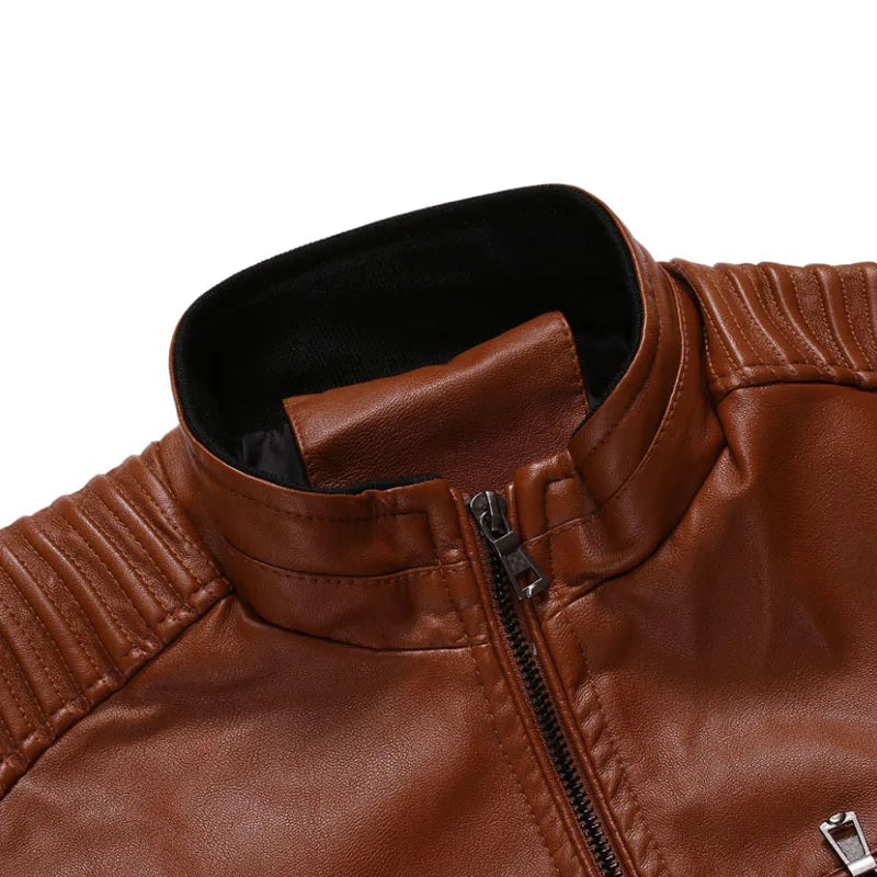 Autumn New Men Leather Coat Zipper Korean Fashion Leather Sheepskin Men Leather Jacket Trend Casual Fit Slim Baseball Clothes