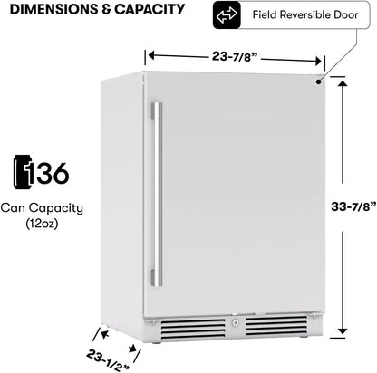 Presrv 24 Inch Outdoor Wine Fridge & Beverage Refrigerator Single Zone Under Counter Drink Chiller Freestanding Stainless Steel