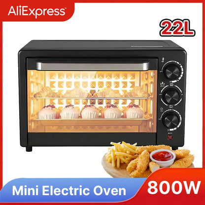 800W 22L Mini Electric Oven Pizza Crepe Bakery Roast Ovens Grill Breakfast Machine Cookies Cake Bread Maker Baking Toaster 220V