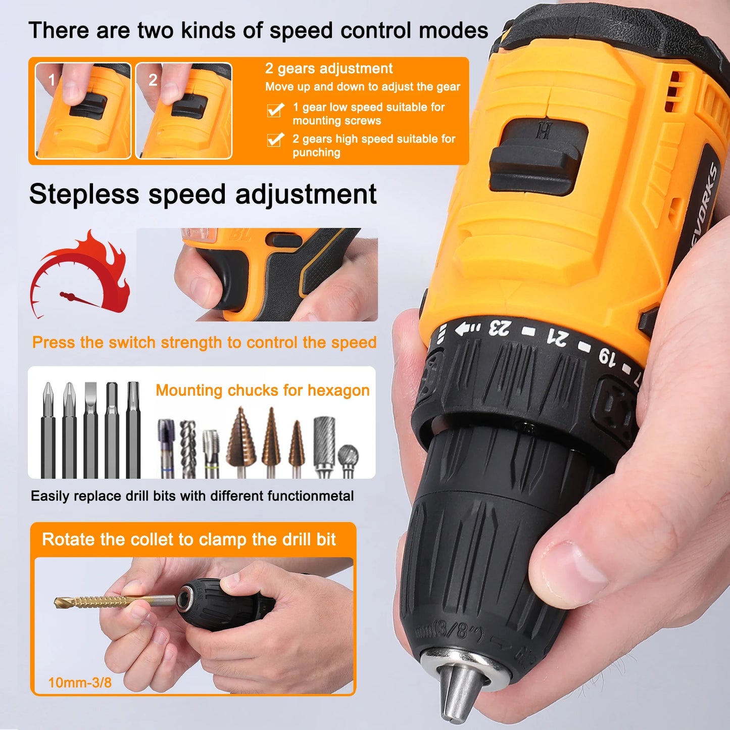 16.8V Brushless Lithium Battery Screwdriver 55NM Torque Adjustable Impact Drill 1300mAh Rechargeable Screwdriver DIY Power Tool