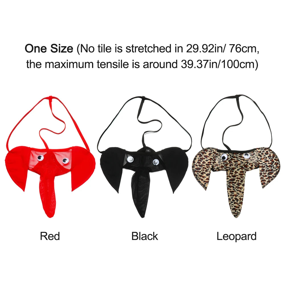 Men's Sexy Underwear Elephant T-Back G-String Briefs Breathable Thong Underpants Lingerie Men's Panties Black Red Leopard