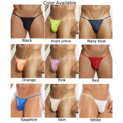 Men Sexy G-String Low Rise Sheer Thong Pouch Enhancing Bikini Lingerie Underwear T-back Slim Side Underpants Beach Swim Lingerie