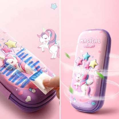 3D Unicorn cute pencil box School student stationery box Children pencil storage box Three layer large capacity pencil case gift