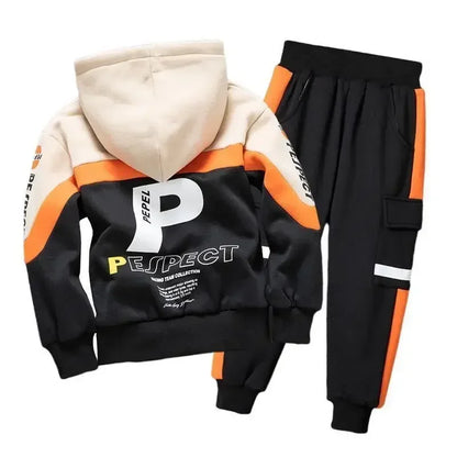 Boys Clothes Set Kid Letter Print Hoodies+Pants 2pcs Tracksuit Teenagers Thick Costume 4 To 14Yrs Big Children's Clothing Suits