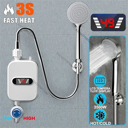 3500W Instant Water Heater Shower 220V Bathroom Faucet EU Plug Hot Water Heater Digital Display For Country House Cottage Hotel