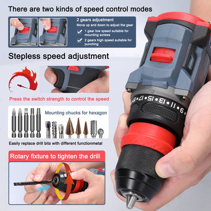 16.8V/21V Brushless 2 in 1 Electric Screwdriver Impact Drill 45/55Nm Rechargeable Multifunctional Cordless Screw Driver Drill