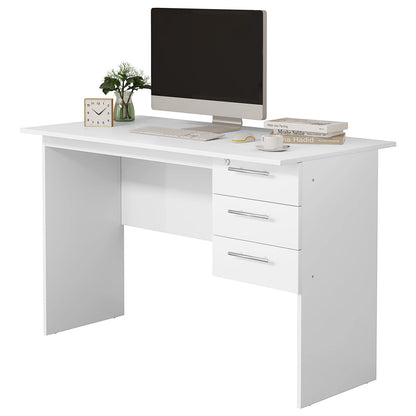 WOLTU Computer Office Desk Black/ White Chipboard Table PC Work Study Table with 3 Drawers Lock for Bedroom Writing Tables