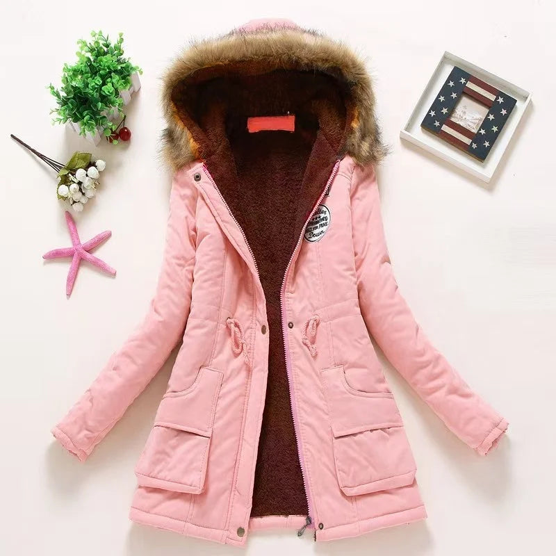 Casual All-Match Winter Jacket Women New In Coat Fleece Warm Elegant Multicolor Padded Jacket Slim Drawstring Outdoor Hooded Top