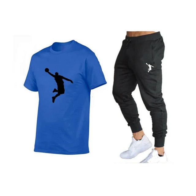 Casual Brand Men's Fitness Jogger T-Shirt and Pants Set Hip Hop Style Summer Tracksuit for Hip Hop Fashion Lovers