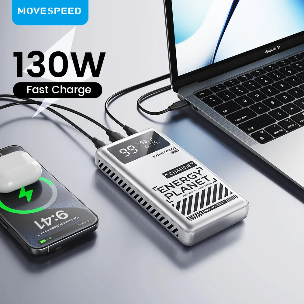 MOVESPEED M25 Power Bank 25000mAh 130W 3 Ports External Battery Fast Charge Powerbank for iPhone Switch Laptop Outdoor Travel