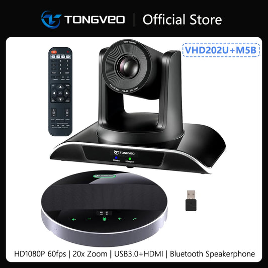 TONGVEO 20x Zoom Conference Room Camera System All-in-one Video and Audio Conferencing System PTZ Camera and Bluetooth Speaker