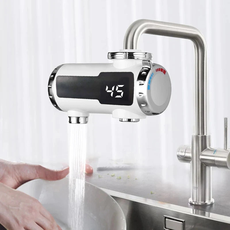 3000W Electric Water Heater Quick Install Instant Heating Faucet Hot and Cold Double Outlet Tap with Temperature Display 220V