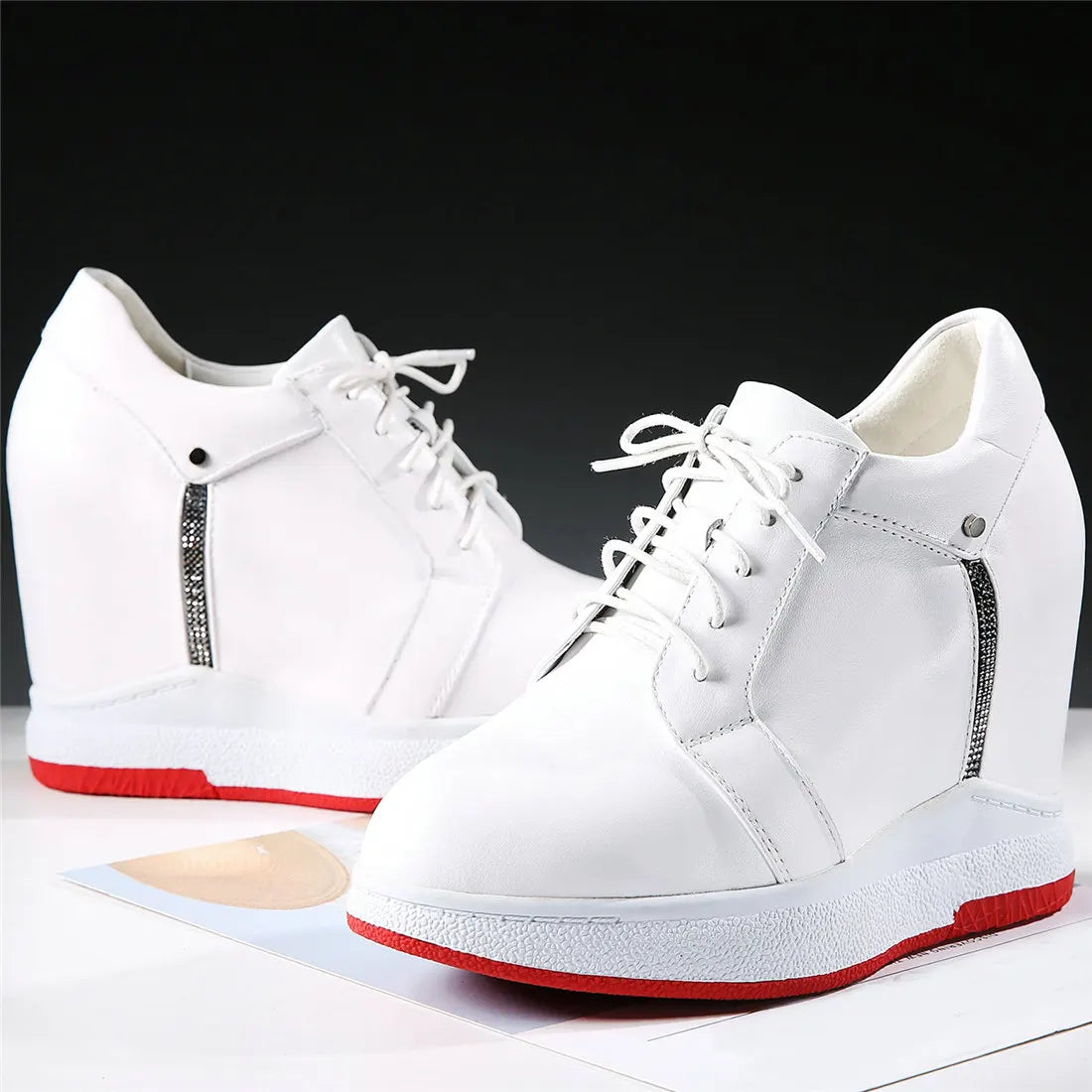 Vulcanized Shoes Plus Size Shoes Women Genuine Leather Wedges High Heel Pumps Female Round Toe Platform Sneakers Big Size Shoes