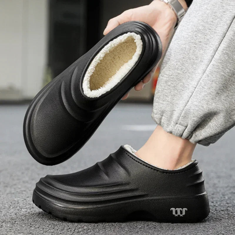 2024New Fashion Cotton Slippers Men Winter Warm Home Cotton Shoes Waterproof Garden Shoes Indoor Slip on Concise Shoes