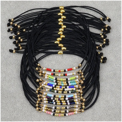 5pcs/lot Boho Rice Beads Charm Braided Bracelet Men Adjustable Black Cord Lucky String Bracelets Femme Fashion Jewelry