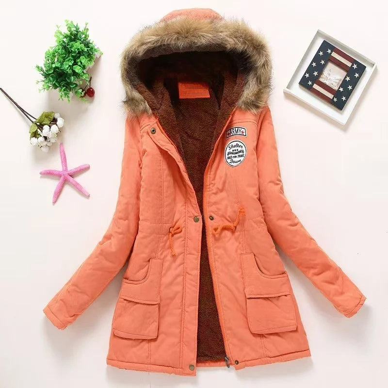 Casual All-Match Winter Jacket Women New In Coat Fleece Warm Elegant Multicolor Padded Jacket Slim Drawstring Outdoor Hooded Top