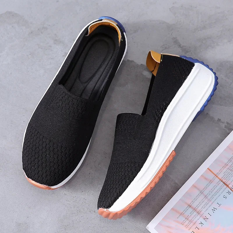 Outdoor Mesh Breathable Sneakers Women Flats Slip on Jogging Shoes Woman Light Wedge Footwear Summer Lady soft sole Loafers