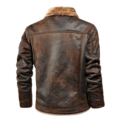 Men's autumn and winter new oversized plus velvet thick leather jacket youth fashion PU leather jacket Thicken coat size M-4XL